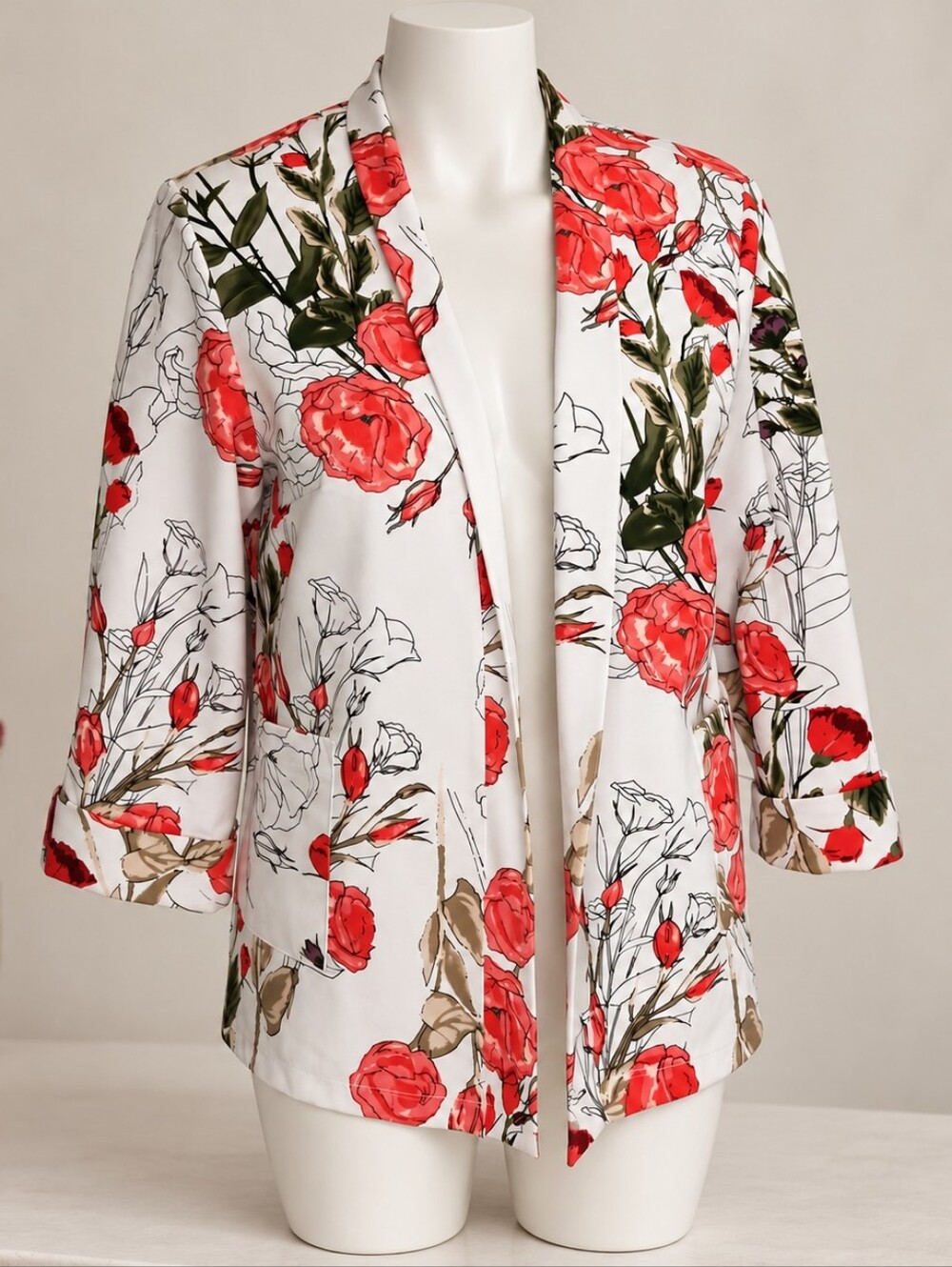 Allison Daley Women's Size Petite Small Floral Print Blazer Jacket With Pockets